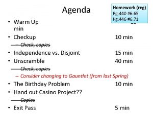 Agenda Warm Up min Checkup Homework reg Pg