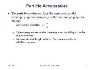 Particle Accelerators The particle accelerator plays the same