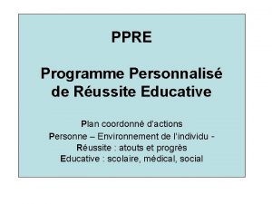 PPRE Programme Personnalis de Russite Educative Plan coordonn