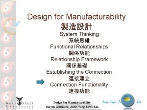 Design for Manufacturability System Thinking Functional Relationships Relationship