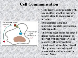 Cell Communication Cells need to communicate with one