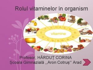 Rolul vitaminelor n organism Profesor HRDU CORINA coala