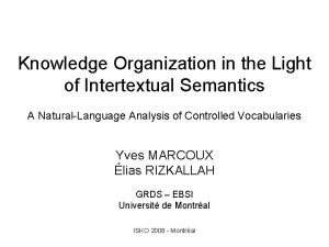 Knowledge Organization in the Light of Intertextual Semantics