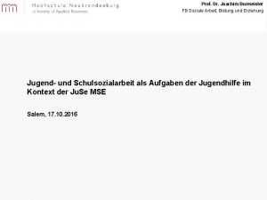 Prof Dr Joachim Burmeister FB Soziale Arbeit Bildung