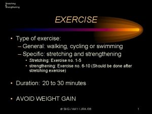 Stretching Strengthening EXERCISE Type of exercise General walking