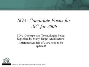 SOA Candidate Focus for AIC for 2006 SOA