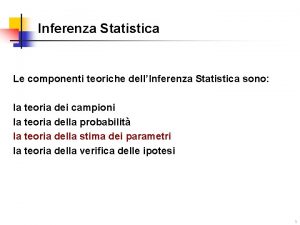 Inferenza Statistica Le componenti teoriche dellInferenza Statistica sono