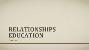 RELATIONSHIPS EDUCATION YEAR 78 YEAR 78 RELATIONSHIPS EDUCATION