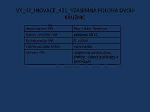 VY42INOVACE421VZJEMN POLOHA DVOU KRUNIC Jmno autora VM Mgr