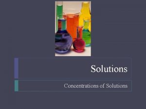 Solutions Concentrations of Solutions Solutions Objectives Given the