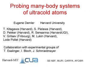 Probing manybody systems of ultracold atoms Eugene Demler