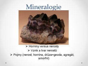 Mineralogie Horniny versus nerosty Vznik a tvar nerost