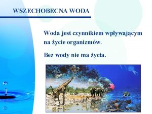 WSZECHOBECNA WODA Woda jest czynnikiem wpywajcym na ycie