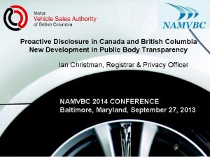Proactive Disclosure in Canada and British Columbia New