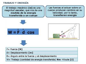 TRABAJO Y ENERGA El trabajo mecnico w es