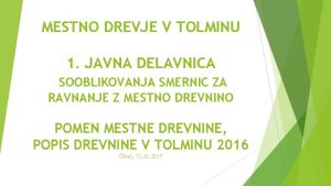 MESTNO DREVJE V TOLMINU 1 JAVNA DELAVNICA SOOBLIKOVANJA