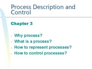 Process Description and Control Chapter 3 1 Why