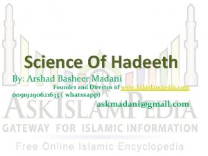 Science Of Hadeeth By Arshad Basheer Madani Founder