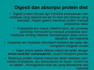 Digesti dan absorpsi protein diet Digesti protein dimulai