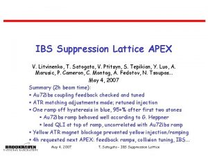 IBS Suppression Lattice APEX V Litvinenko T Satogata