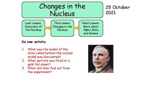 Changes in the Nucleus Last Lesson Discovery of