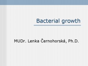 Bacterial growth MUDr Lenka ernohorsk Ph D Generation