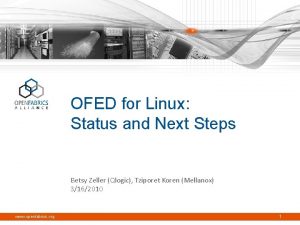 OFED for Linux Status and Next Steps Betsy