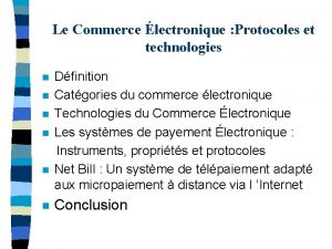 Le Commerce lectronique Protocoles et technologies n n