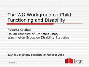 The WG Workgroup on Child Functioning and Disability