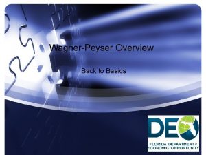 WagnerPeyser Overview Back to Basics Objectives History of