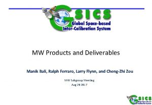 MW Products and Deliverables Manik Bali Ralph Ferraro