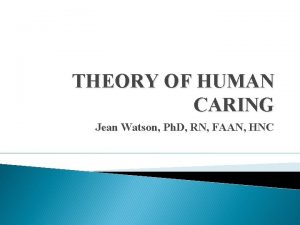 THEORY OF HUMAN CARING Jean Watson Ph D