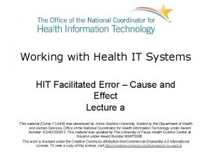 Working with Health IT Systems HIT Facilitated Error