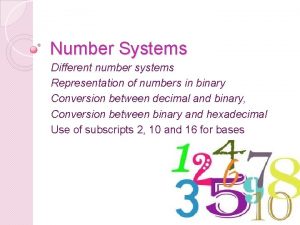 Number Systems Different number systems Representation of numbers