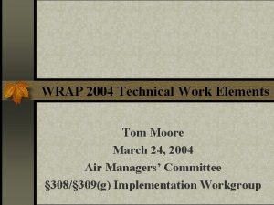 WRAP 2004 Technical Work Elements Tom Moore March