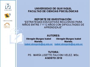 Universidad de Guayaquil Facultad de Ciencias Psicolgicas UNIVERSIDAD