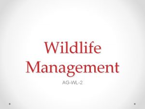 Wildlife Management AGWL2 What is Wildlife A broad