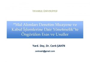 STANBUL NVERSTES Mal Almlar Denetim Muayene ve Kabul