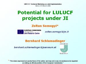 UNFCCC Technical Workshop on Joint Implementation Bonn 9