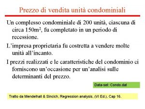 Prezzo di vendita unit condominiali Un complesso condominiale