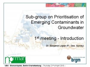 Subgroup on Prioritisation of Emerging Contaminants in Groundwater
