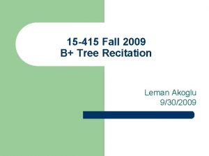 15 415 Fall 2009 B Tree Recitation Leman