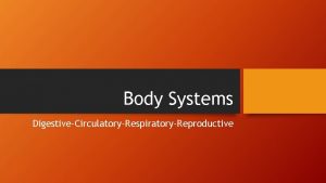 Body Systems DigestiveCirculatoryRespiratoryReproductive Digestive System The digestive system