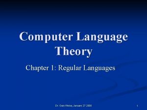 Computer Language Theory Chapter 1 Regular Languages Dr