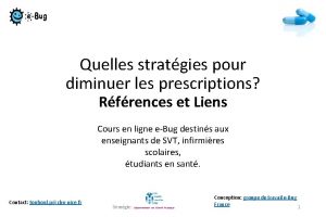 Quelles stratgies pour diminuer les prescriptions Rfrences et