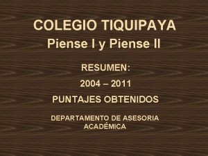 COLEGIO TIQUIPAYA Piense I y Piense II RESUMEN