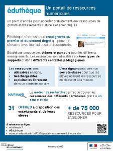 Un portail de ressources numriques un point dentre