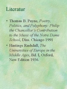 Literatur Thomas B Payne Poetry Politics and Polyphony