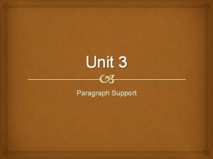 Unit 3 Paragraph Support Paragraph Support There are