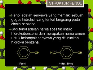 STRUKTUR FENOL Fenol adalah senyawa yang memiliki sebuah